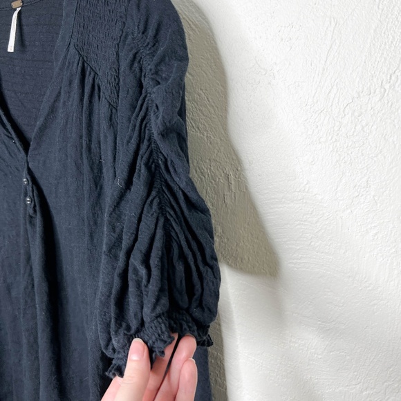 Free People | Black Blouse Fever Dream Split Neck Top Ruffle Medium - Picture 7 of 12